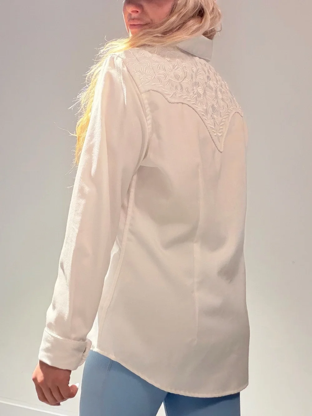 Vintage Panhandle Slim White Floral Embroidered Pearl Snap Shirt - Picture 9 of 15